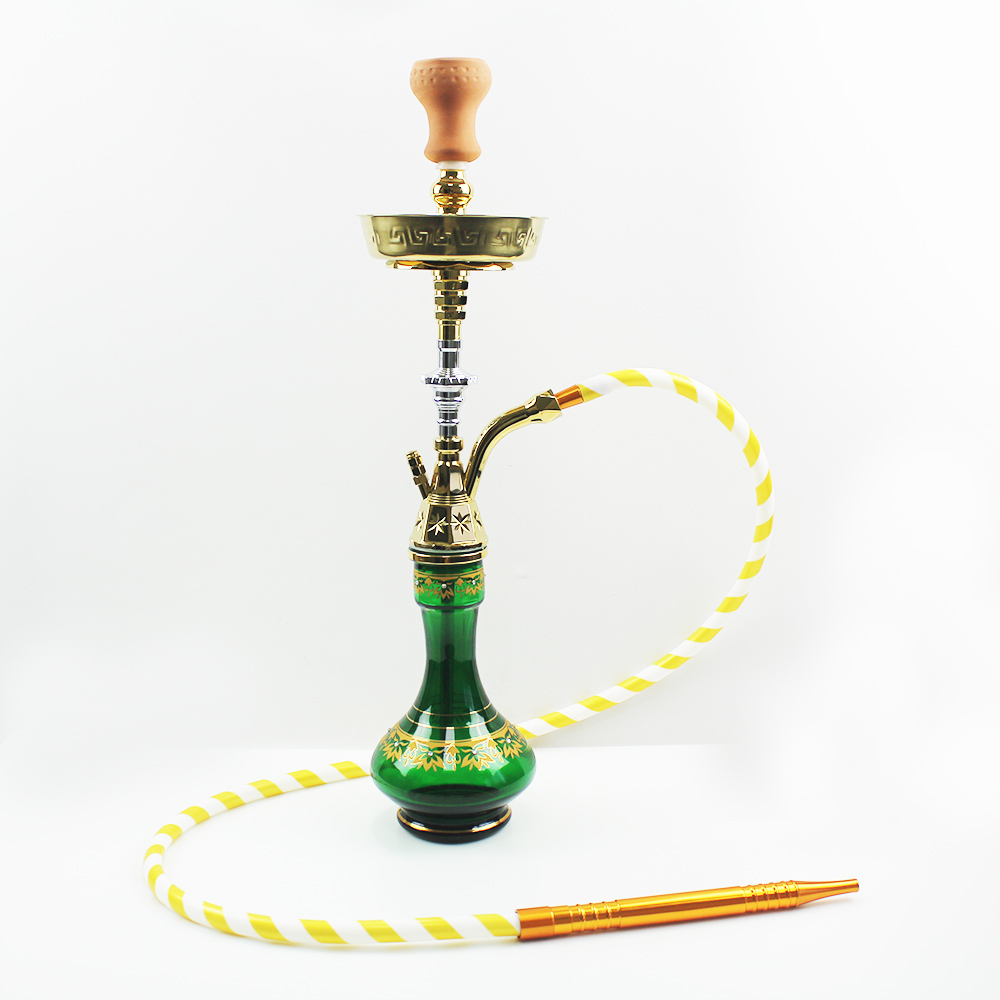 WY-east07 Medium size Arabian style gold shisha hookah with patterned glass base